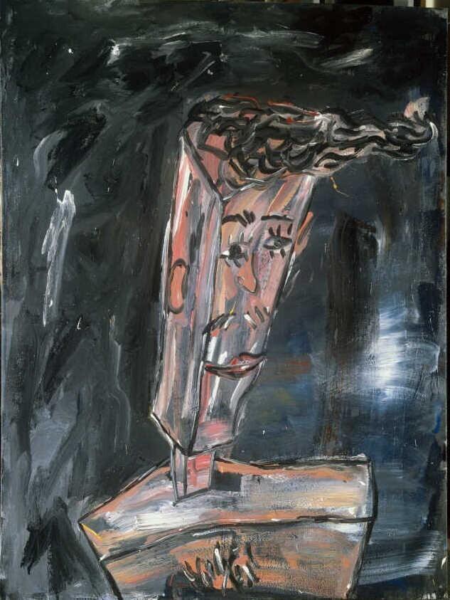 Selbstporträt, teils kubistisch