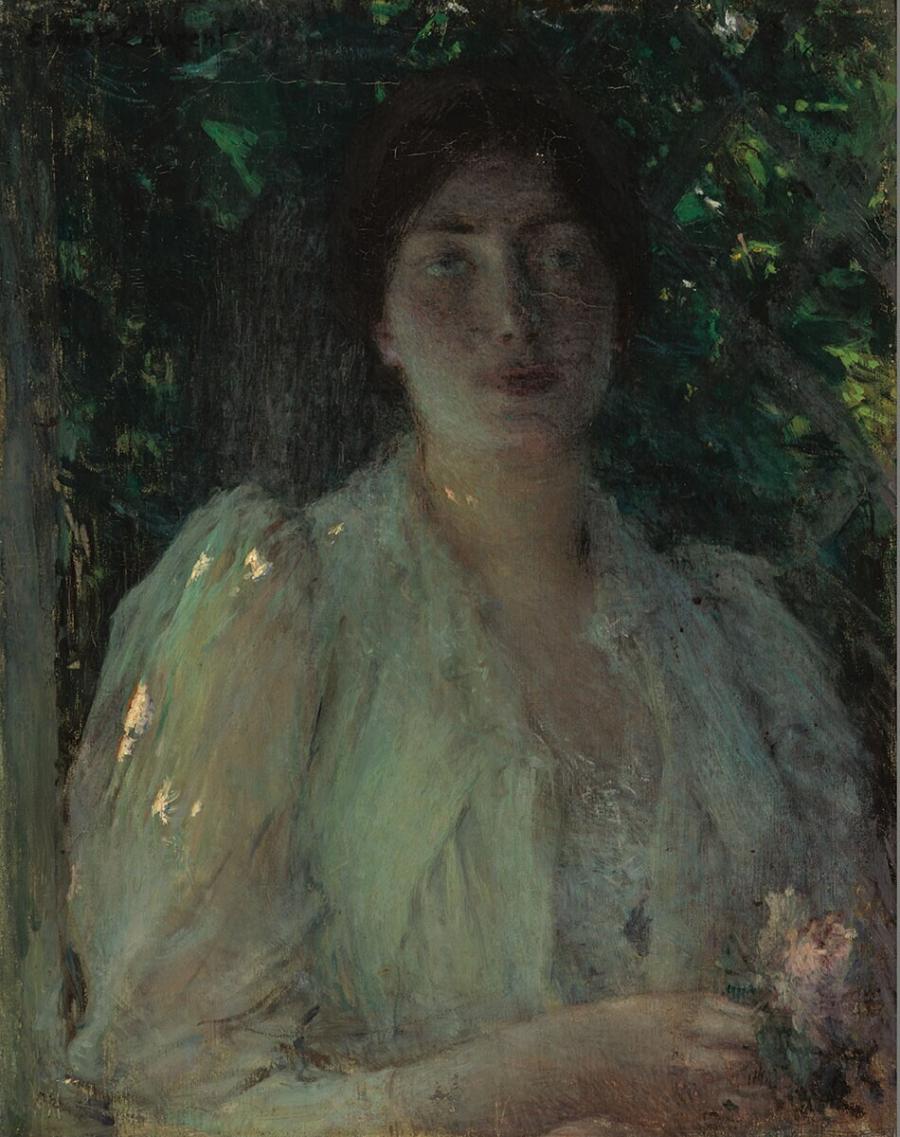 Jonge vrouw in een priëel