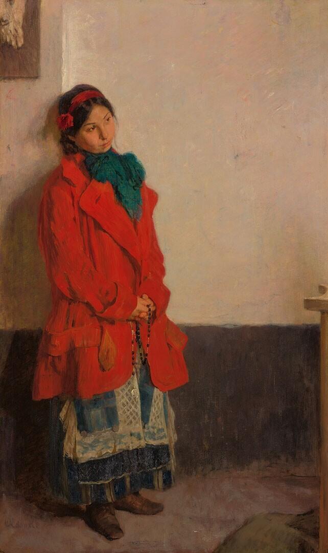 Een zigeunermeisje in een kerk