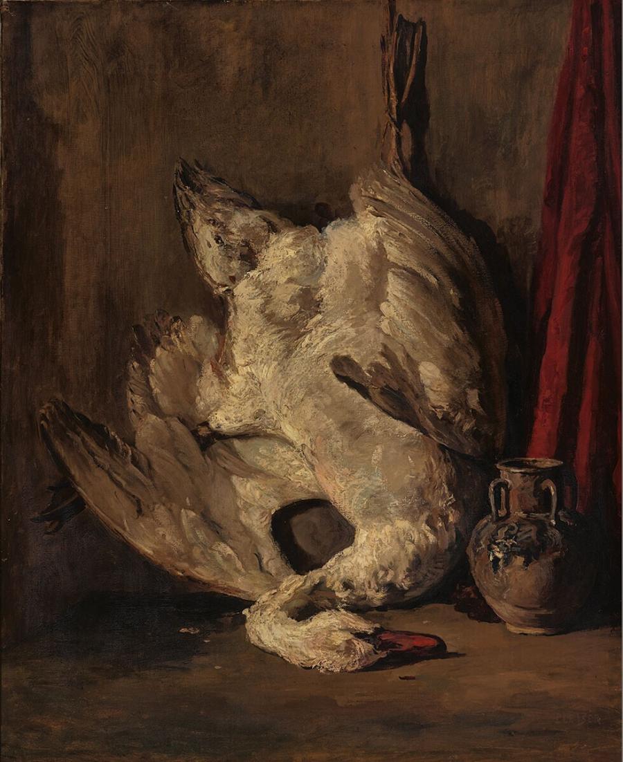 Stilleven met dode zwaan