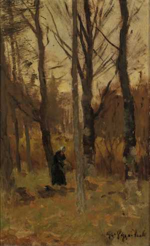 forest-view-with-a-woman-gathering-wood