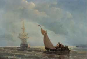 stormy-sea-with-sailing-ship-and-fishing-boats