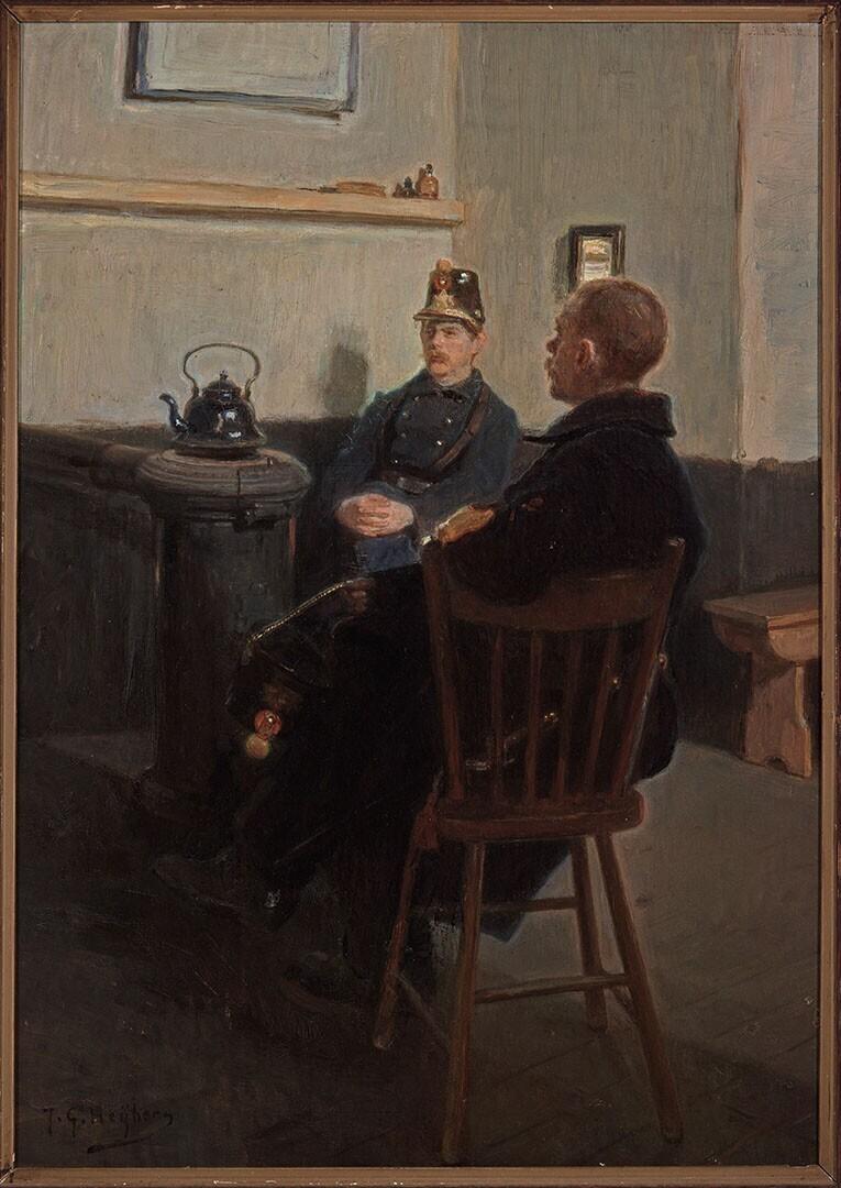 Twee soldaten in een wachtlokaal