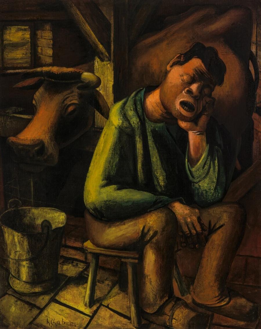 Waker in een koestal