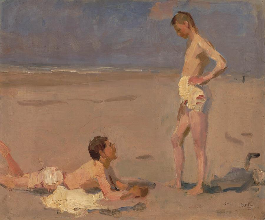 Twee badende jongens aan het strand