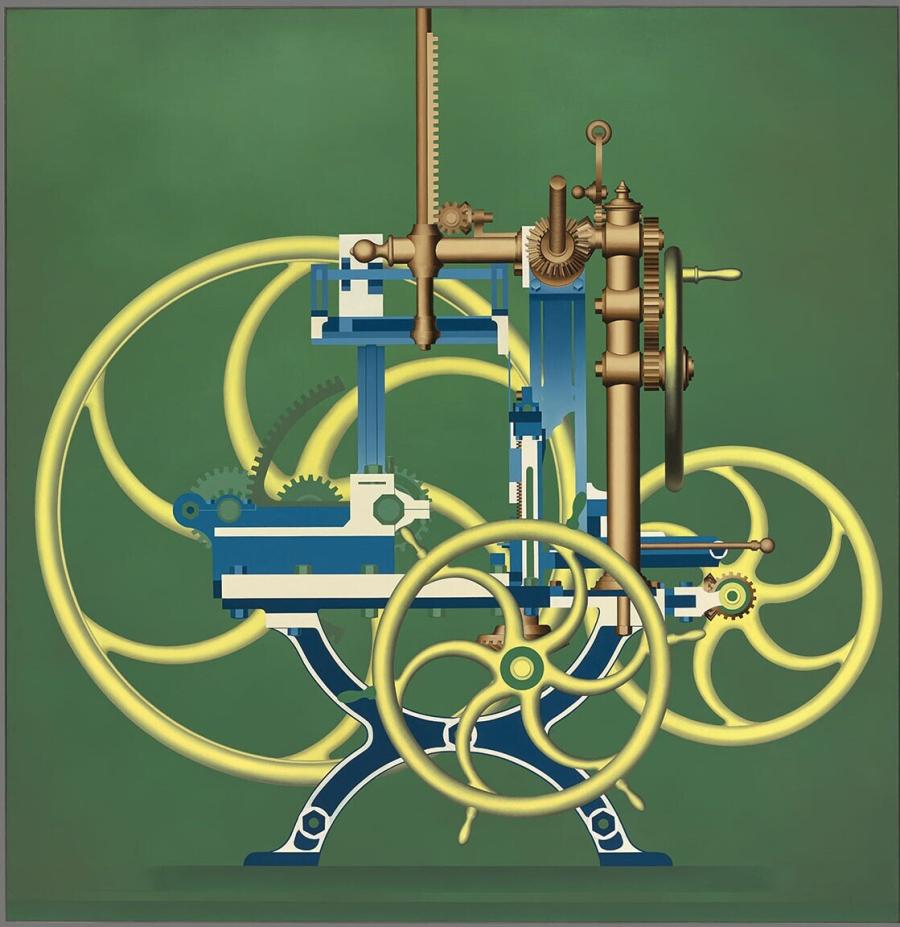 Roues jaunes sur fond vert (Gele wielen op groene achtergrond)