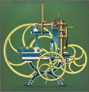 roues-jaunes-sur-fond-vert-gele-wielen-op-groene-achtergrond