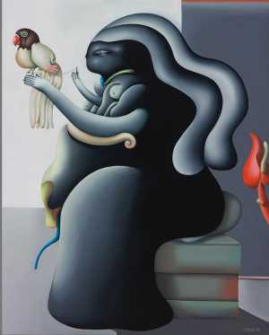 schauspielerin-mit-vogel-und-roter-pflanze