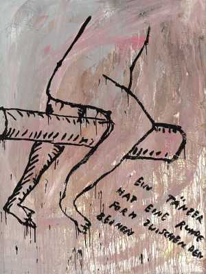 ein-tanzer-hat-eine-runde-form-zwischen-den-beinen