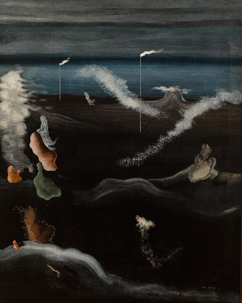 Paysage avec nuages roses