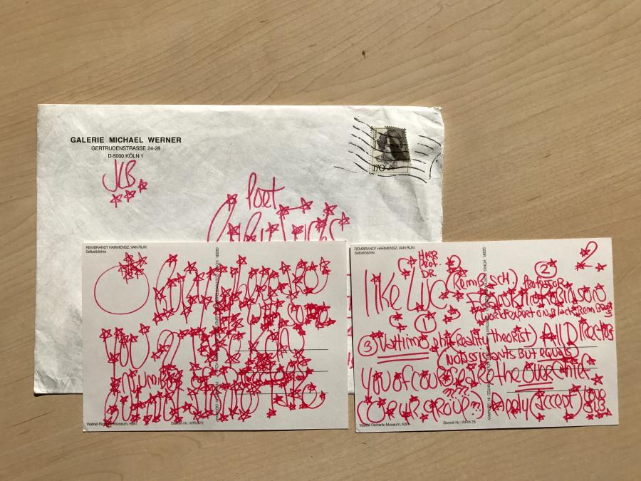 Twee ansichtkaarten aan Rudi Fuchs