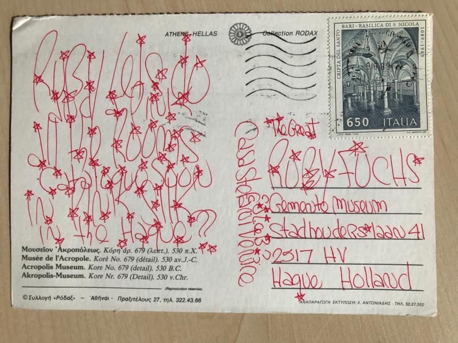 Ansichtkaart aan Rudi Fuchs