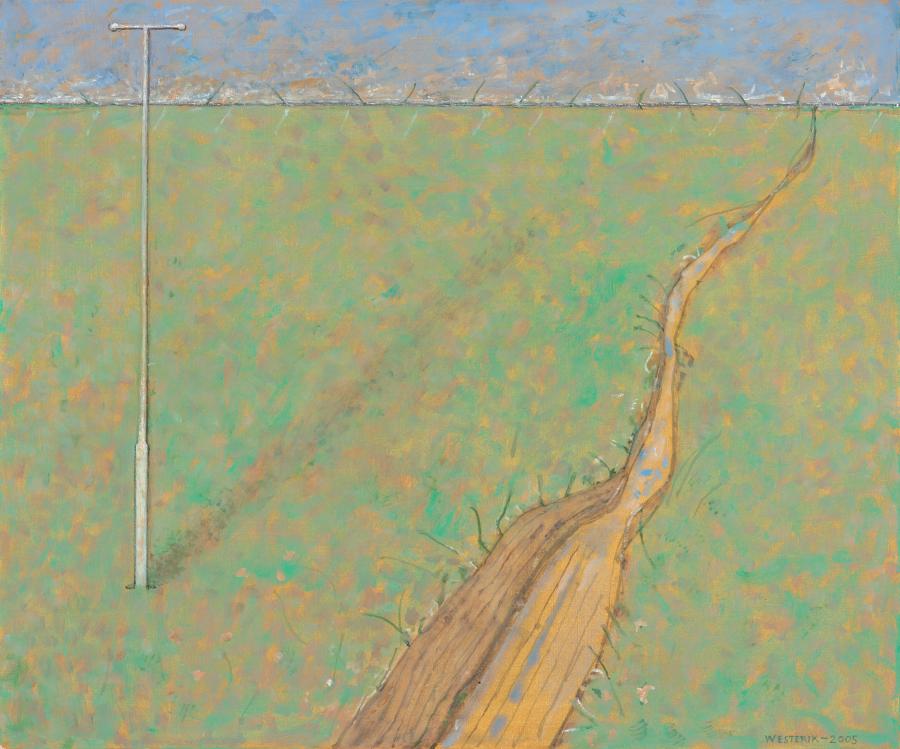 Landschap met paal en droge sloot