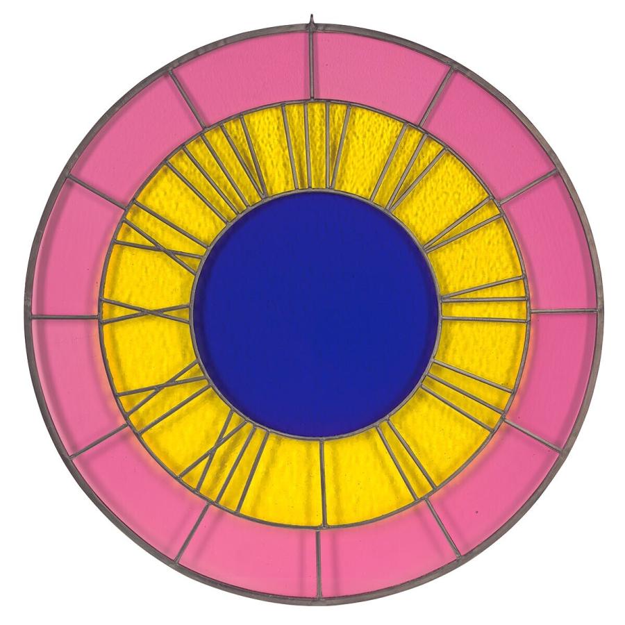 pink yellow blue clock