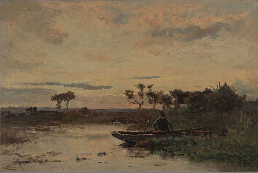 Polderlandscape with fisherman