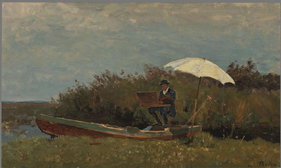 The painter Gabriël working in a boat