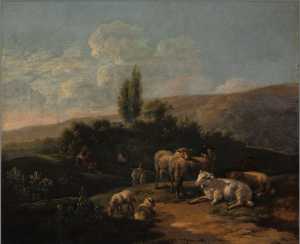 italiaans-avondlandschap-met-kudde-en-herder