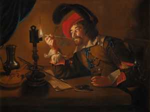 soldier-lighting-his-pipe-from-an-oil-lamp