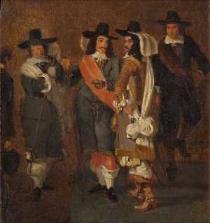 hoofdofficieren-van-de-schutterij-te-rotterdam-voor-het-stadhuis