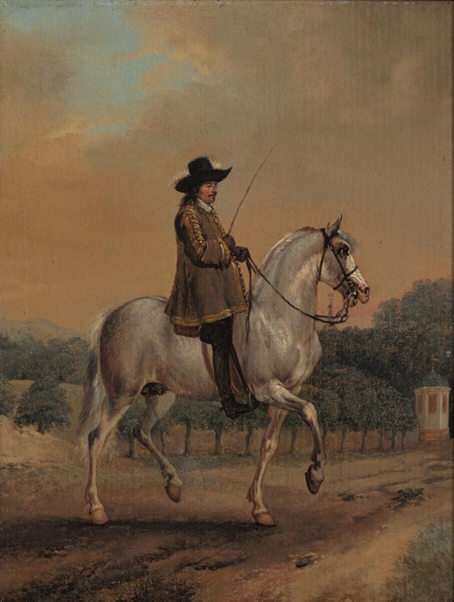 Portrait of a Man on a Grey Horse