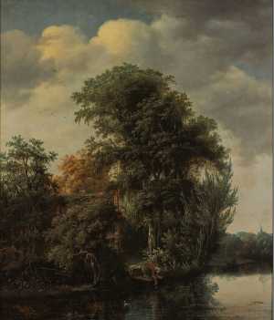trees-with-farmhouse-near-water
