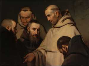 vijf-monniken-in-godsdienstige-gedachtenwisseling