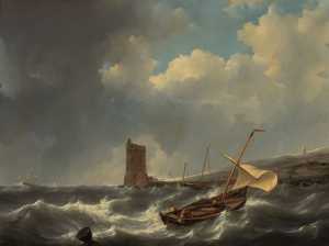 woelige-zee-rechts-het-strand-met-een-vuurtoren