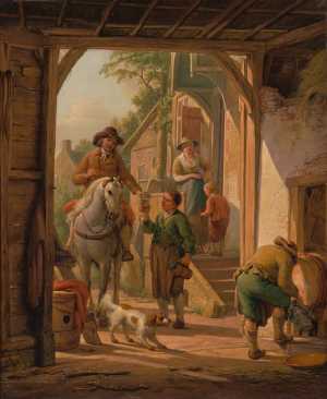 horseman-resting-near-a-village-inn