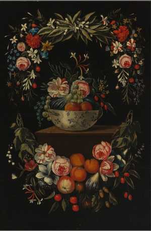 porcelain-bowl-with-flowers-and-fruit-surrounded-by-a-wreath-of-flowers-and-fruit