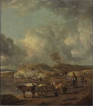 duinlandschap-met-paard-en-wagen-en-ruiters