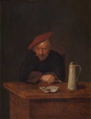 man-achter-een-tafel-met-pijp-en-bierkruik