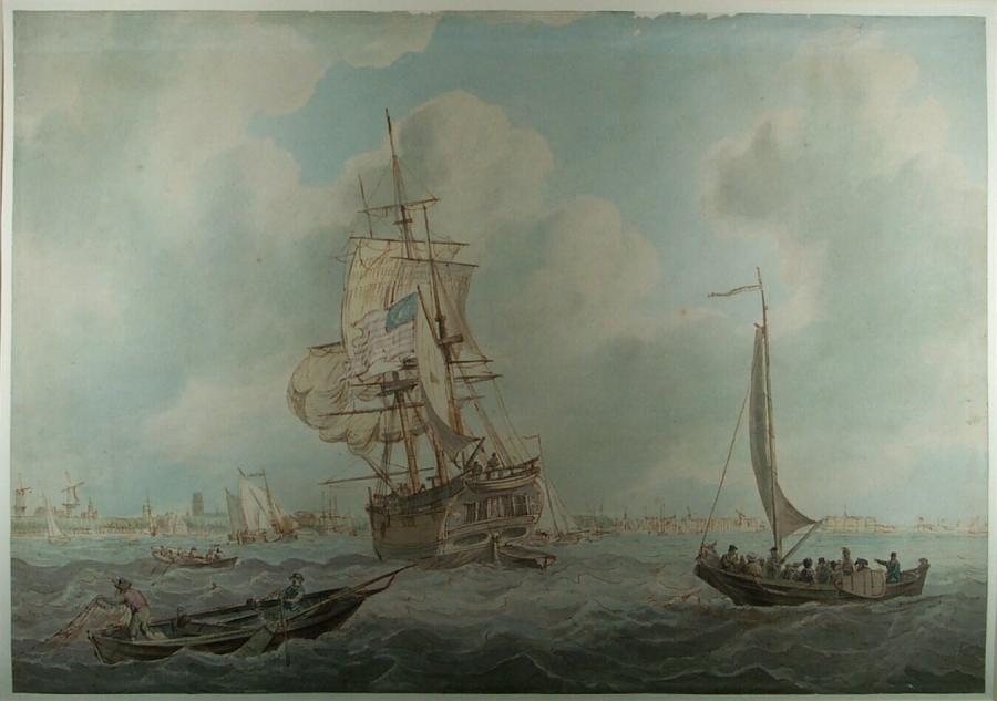 Amerikaans zeilschip op de Maas aankomend bij Rotterdam