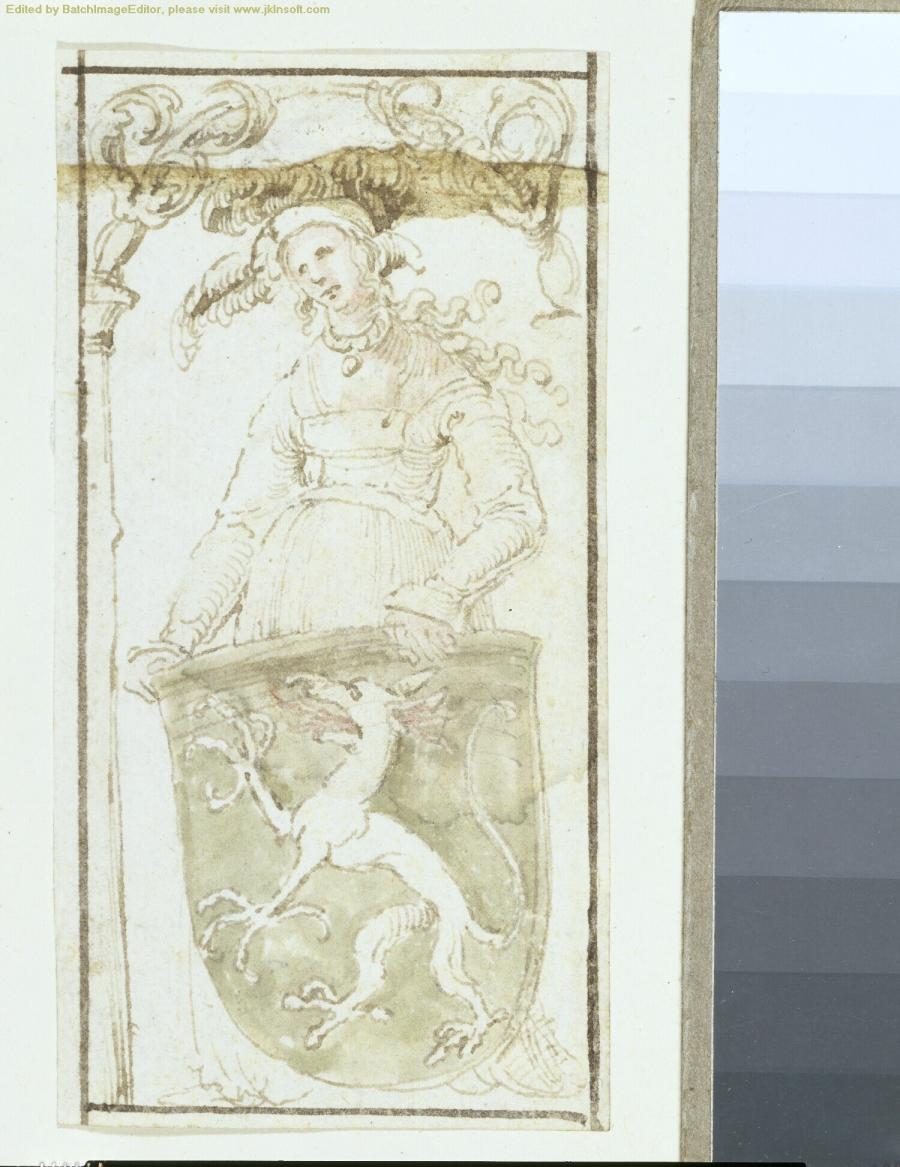 Design for a Stained Glass Window, one of the Kaiserfenster in the Choir of the St Sebald Church in Nuremberg (Woman Holding the Coat of Arms of Styria)