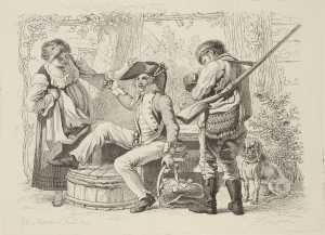 drinkende-soldaat-jonge-vrouw-jager-en-hond