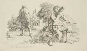 landschap-met-een-drinkende-en-een-lopende-man