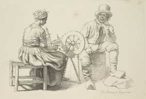 spinnende-vrouw-en-rokende-man