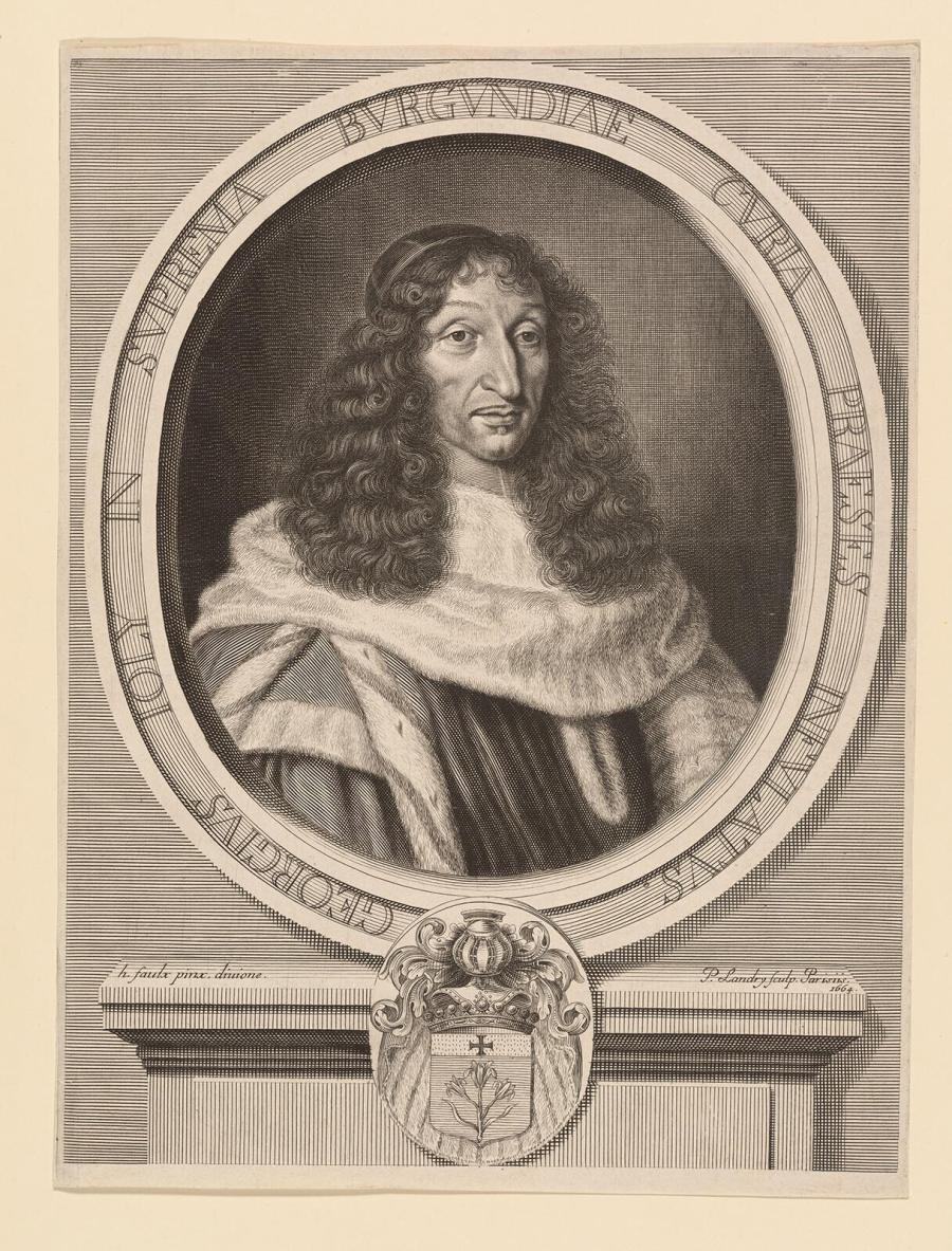 Portret van George Joly in ovaal op sokkel