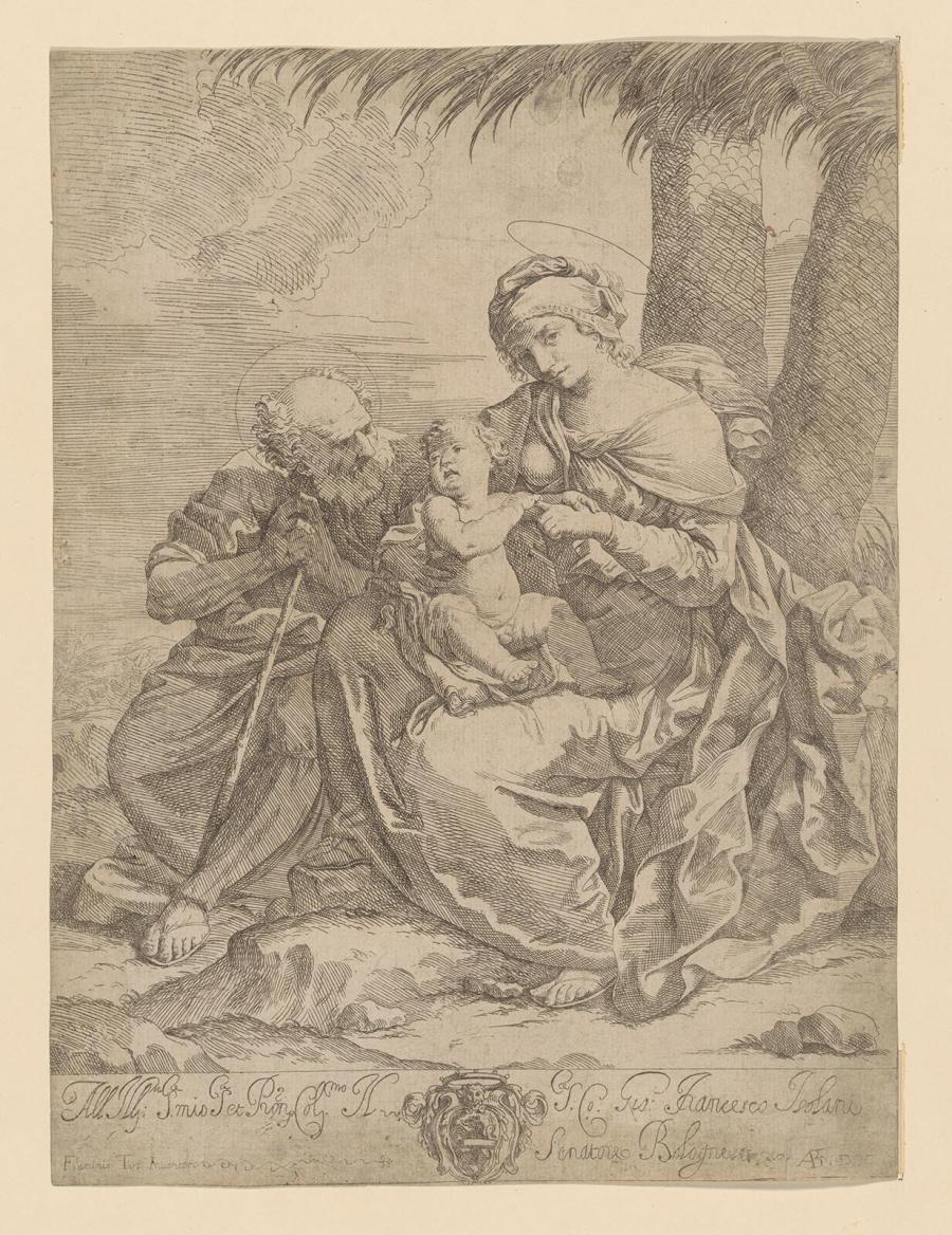 De heilige familie onder een palmboom