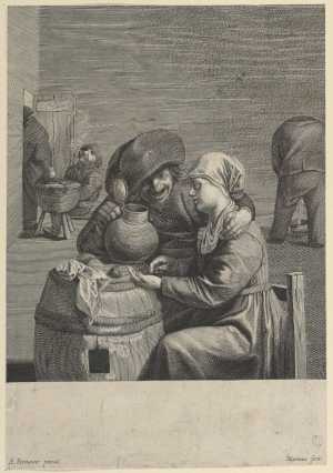 a-peasant-with-felt-hat-and-a-jug-in-his-right-hand-embracing-a-young-woman