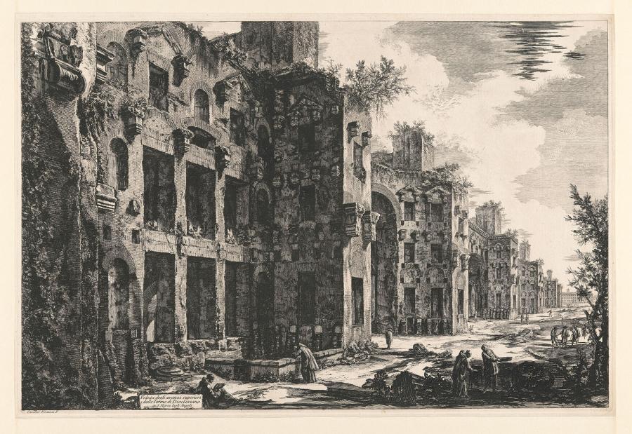 Veduta degli avanzi superiori delle Terme di Diocleziano a S. Maria degli Angeli (Gezicht op de bovenste resten van de thermen van Diocletianus in Santa Maria degli Angeli)