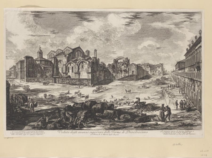 Veduta degli avanzi superiori delle Terme di Diocleziano (Gezicht op de bovenste overblijfselen van de thermen van Diocletianus)