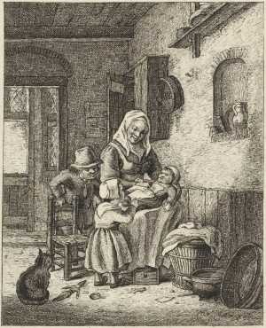 interior-with-a-woman-and-three-children