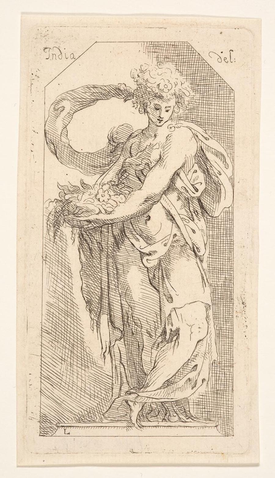 Etching after Bernardino India: Man with Flowers