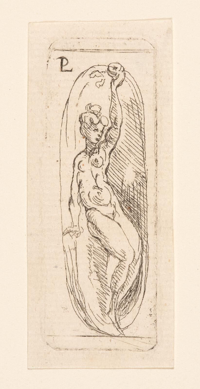Etching after Parmigianino: Eva Reaching for an Apple