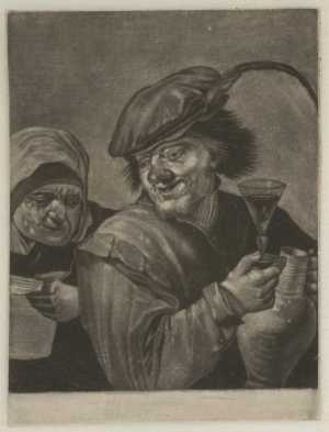 man-met-kruik-en-glas-en-vrouw-met-brief