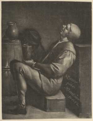 sleeping-man-seated-on-a-wooden-block