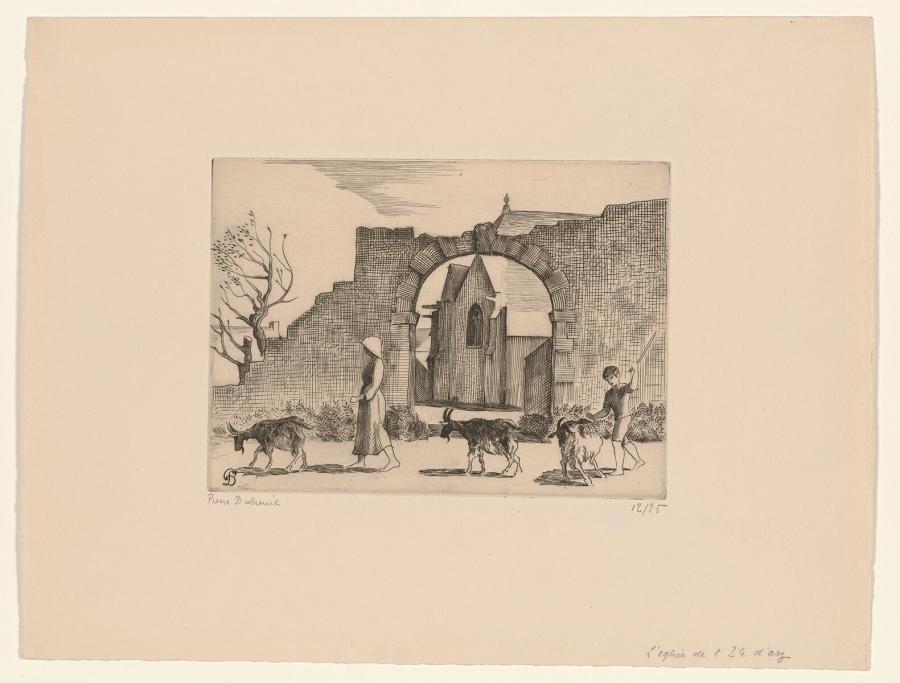 Shepherdess and Boy before the Church of l'Île d'Arz, Brittany