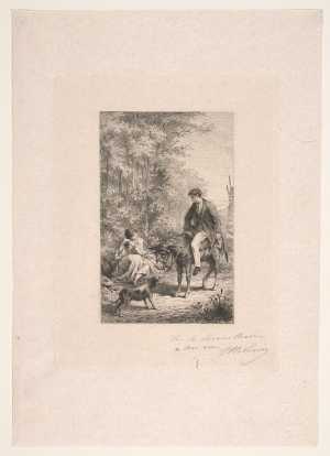 man-op-ezel-rijdt-langs-een-zittende-vrouw