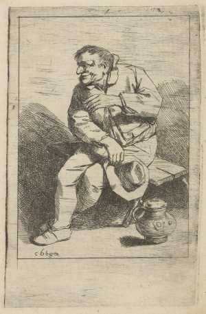 zittende-man-met-hoed-in-zijn-rechterhand