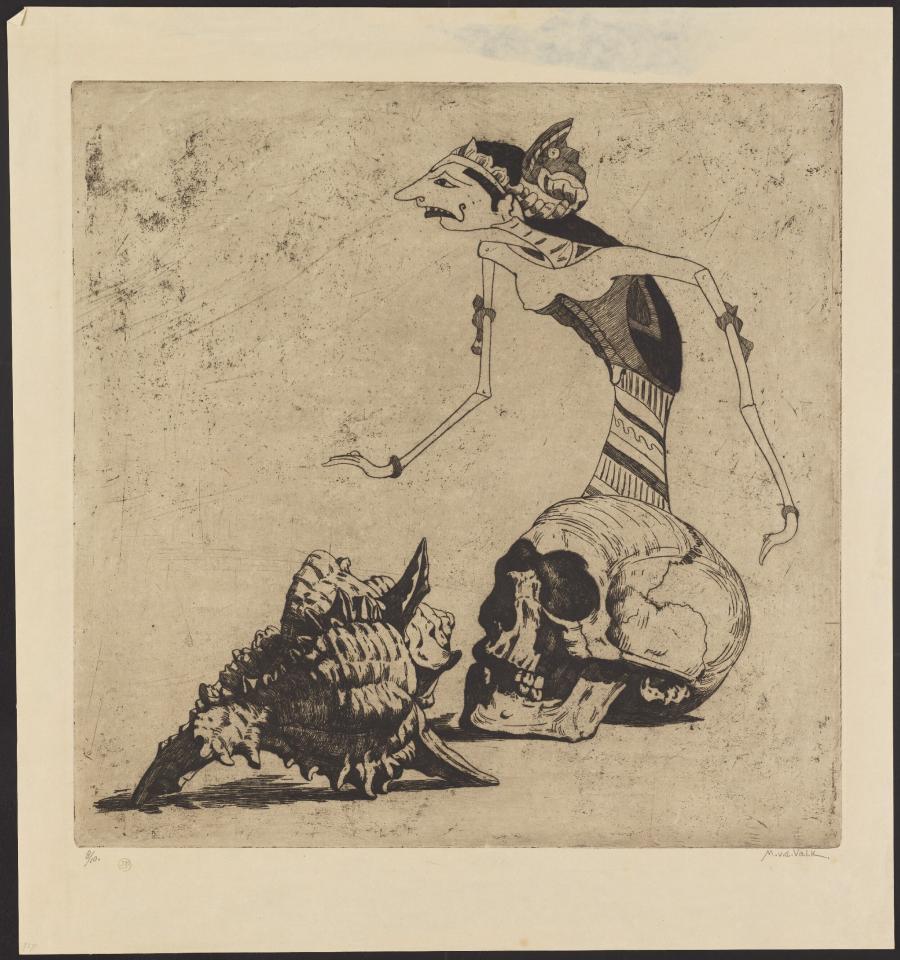 Wayang Puppet with Conch and Skull